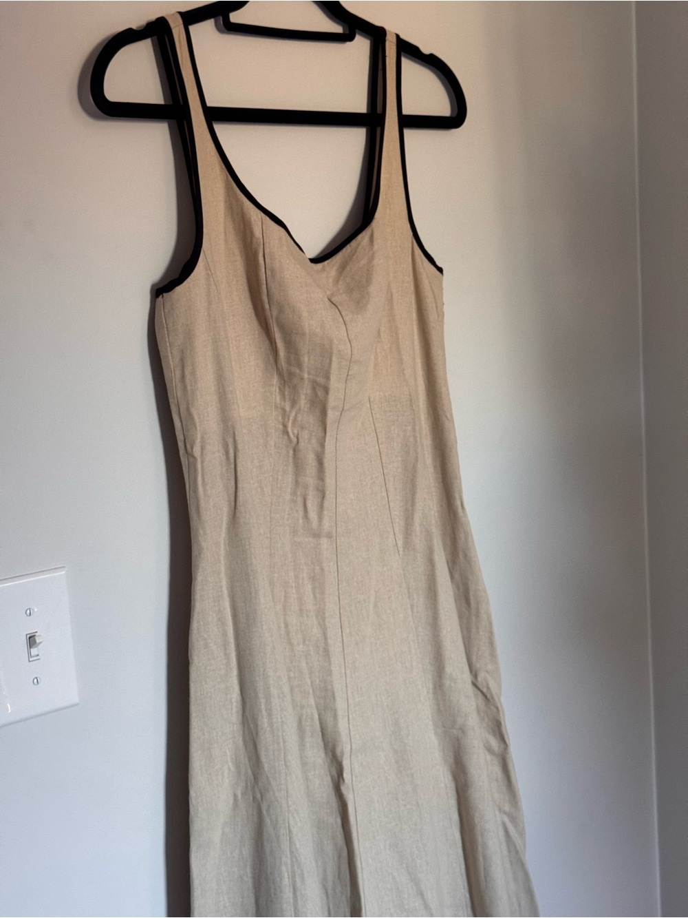 Zara Contrast Trim Midi Dress Light Beige size S - Picture 3 of 5